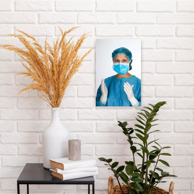 Hôpital, infirmière avec masque et gants, art mural moderne, architecture