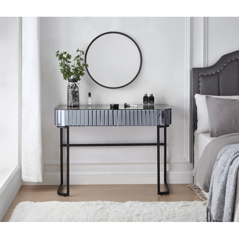 39" Mirrored Makeup Vanity Table With Stainless Steel Base, Mirrored Console Dressing Table With 2 Drawers,Versatile Desk For Bedroom And Office