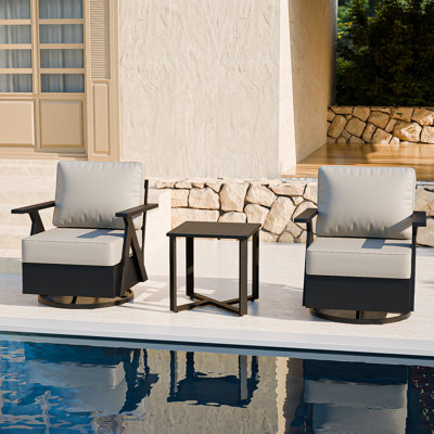 3 Pieces Swivel Gliders Patio Aluminum Chairs Set With Side Table