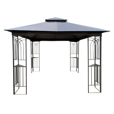 10X10 Gazebo Canopy With Weather- Cover And Insect-Blocking Net - Gray Spacious Rust- Frame Double-Tiered Roof For Lawn Patio