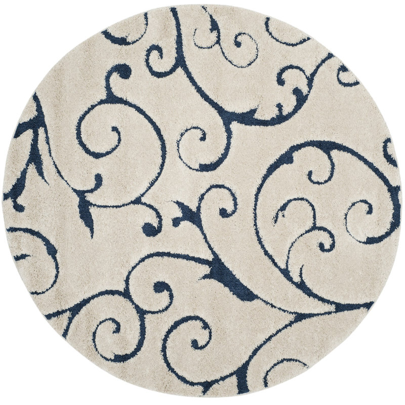 Tapis Amza, Rond 8 pi, Crème/bleu