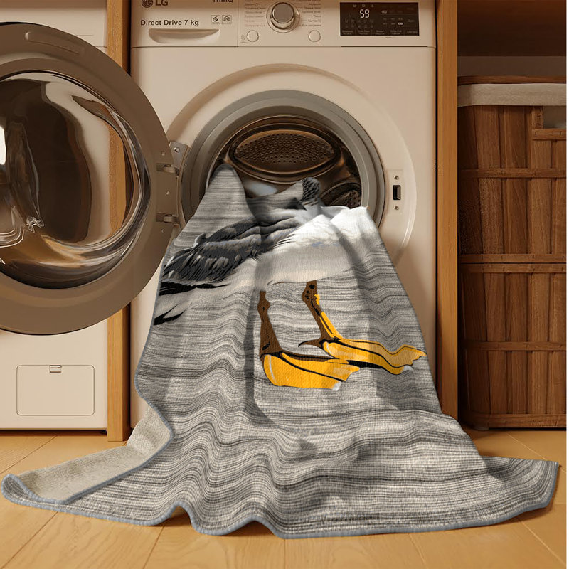 Tapis lavable argenté Gull Birds, Rond 5 pi