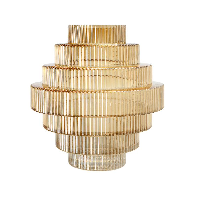 Tiered Geometric Clear Glass Vase With Amber Luster Finish, Artistic Accent For Modern Decor And Floral Display., Natural