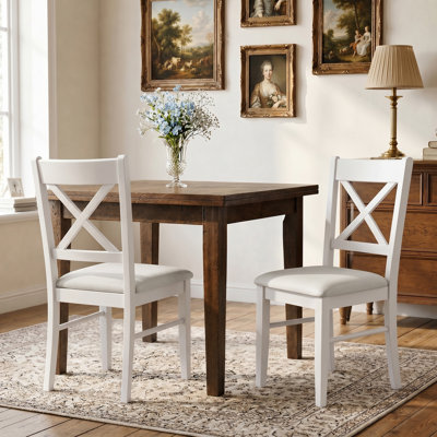 Dining Chairs Set of 2, Upholstered Kitchen Chairs with Rubberwood Frame, Padded Seat and X-Back for Living Room, Dining Room, Kitchen, White