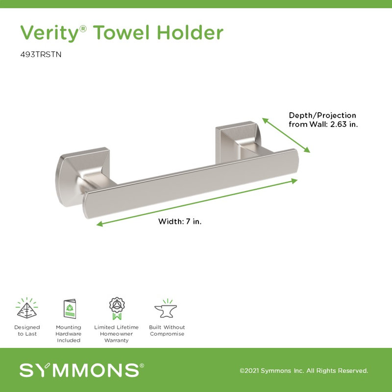Verity Wall Mounted Hand Towel Ring, Satin Nickel