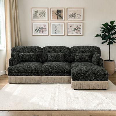 Wilroy 100" Chenille Leopard Printing 3-Seater Sofa, Modern Fashion Modular Sectional Couch, Movable Ottoman, Deep Seat Design For Living Room