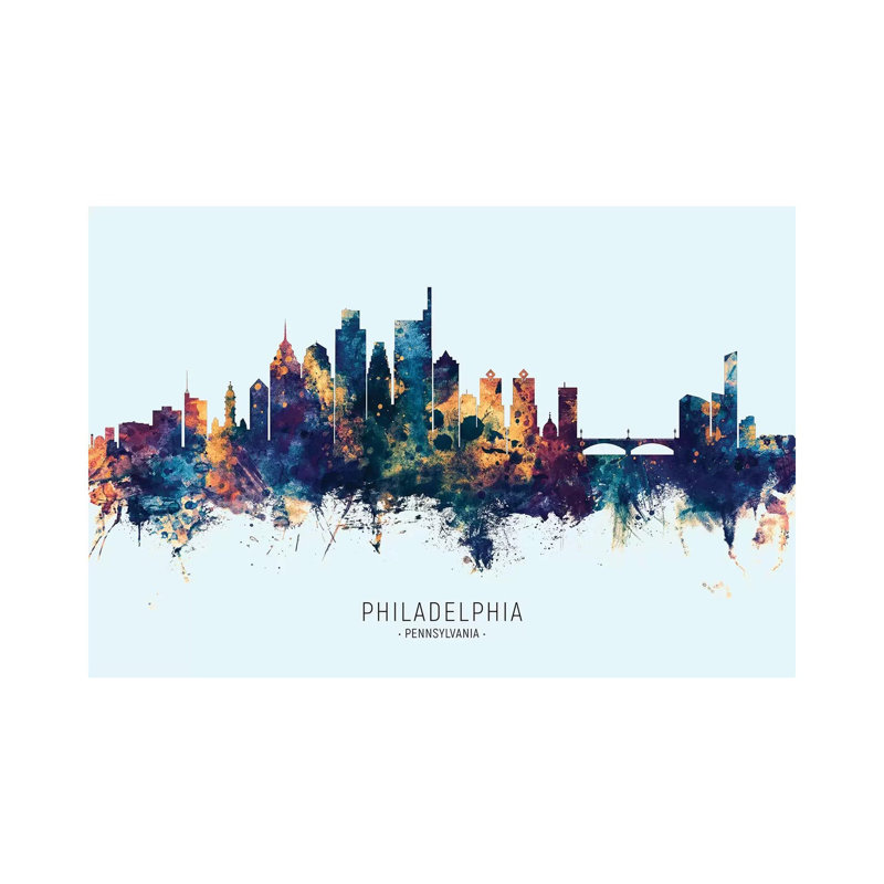 Philadelphia Skyline Blue Orange by Michael Tompsett - 1 Piece Wrapped Canvas Wall Art, 66.04 cm H x 45.72 cm W x 3.175 cm D