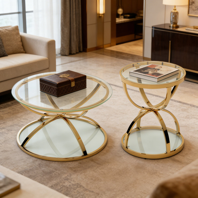 Ensemble de tables basses Modern Modern, Transparent, Doré