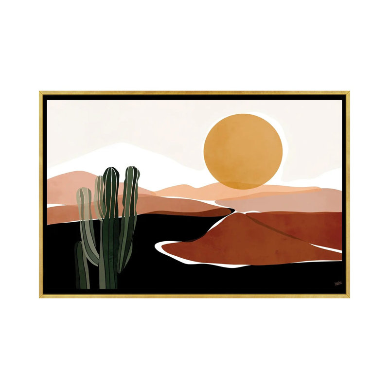 «Desert Calm» par Bria Nicole - impression d'art graphique, H 40 po x l 60 po x 1,5 po, Toile encadrée d'or, Pas de tapis