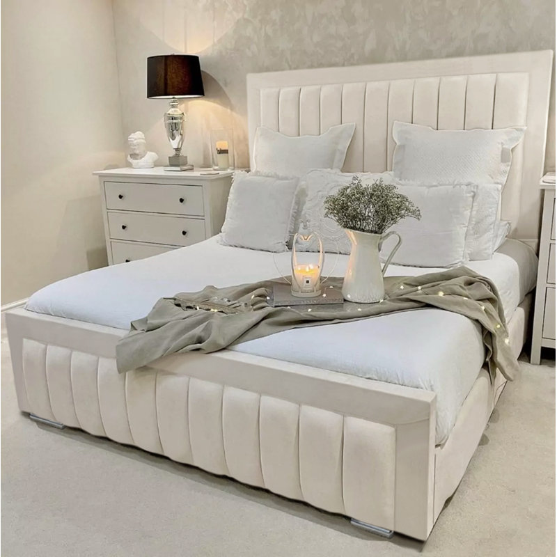 Alondrea Upholstered Panel Bed , Cream, Small Double (4')
