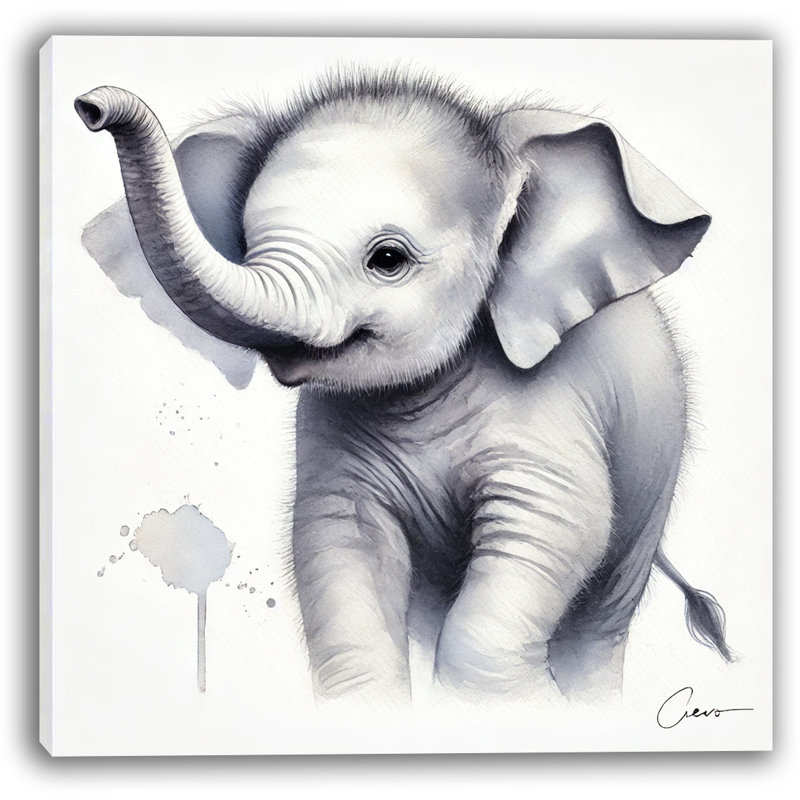 Joyeux bébé éléphant, aquarelle sur toile, H 12 po x l 12 po