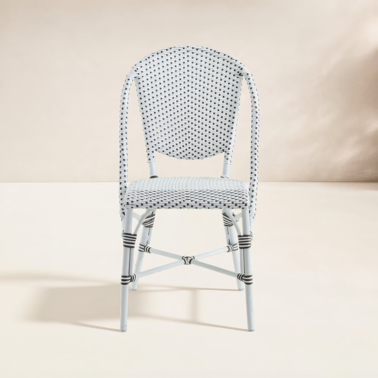 Sofie Stackable Patio Side Chair, White with Cappuccino Dots