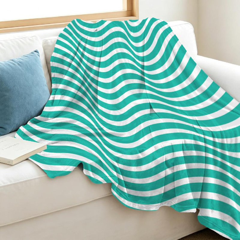 Jeté en flanelle bleue ultra douce, imprimé géométrique ondulé turquoise, Jeté 40 po x 50 po