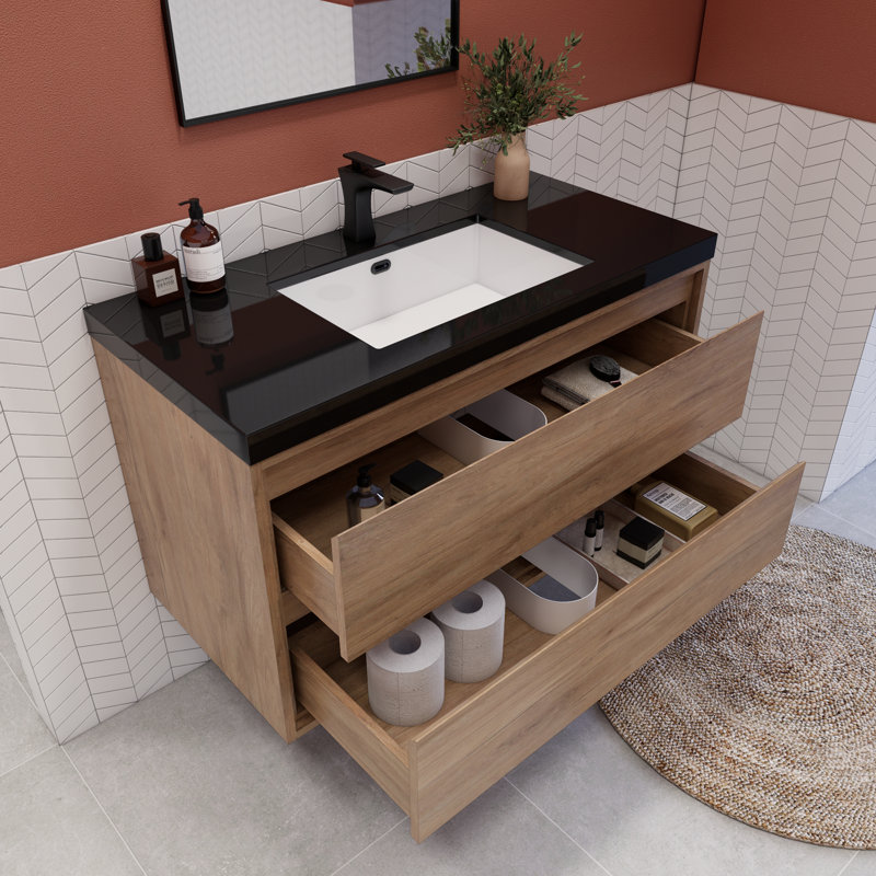 Meuble-lavabo simple l 41,53 po x P 20 po x H 25 po Vickye, Chêne naturel