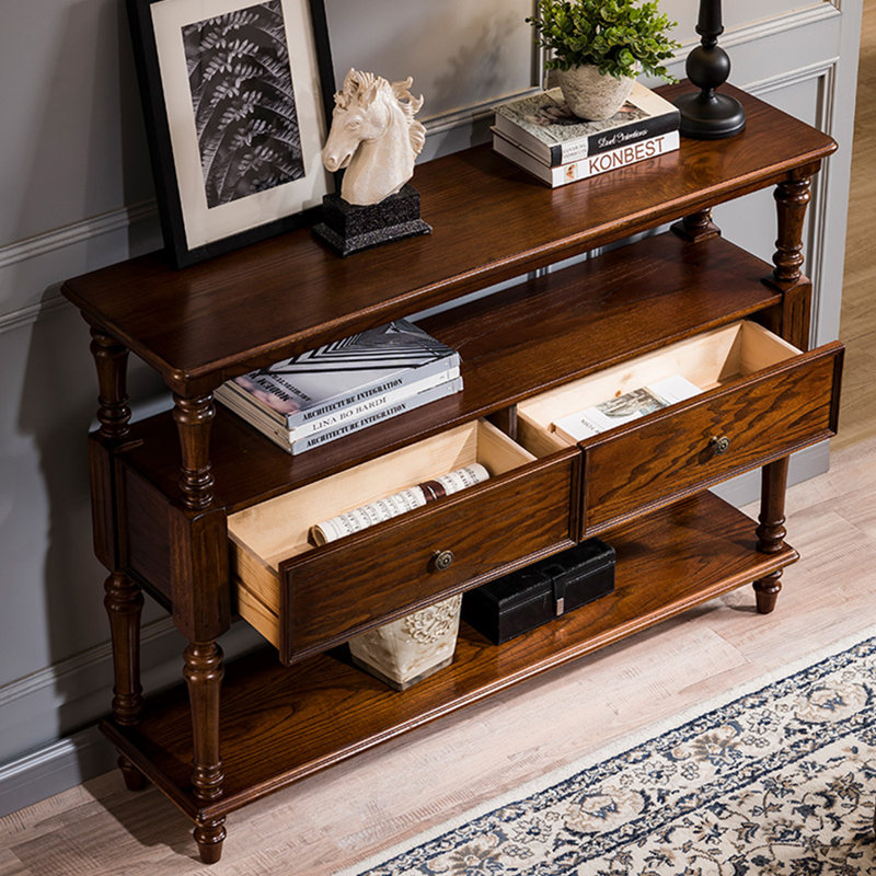 Multi Functional Solid Wood Console Table, Brown, 34.65" H x 39.37" W x 13.78" D