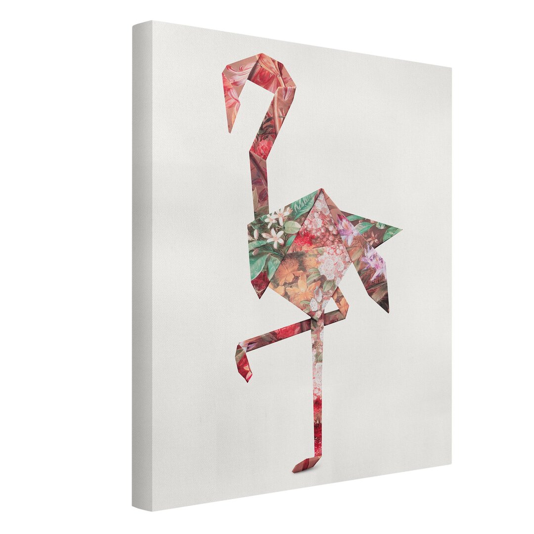 Leinwandbild Origami Flamingo von Jonas Loose