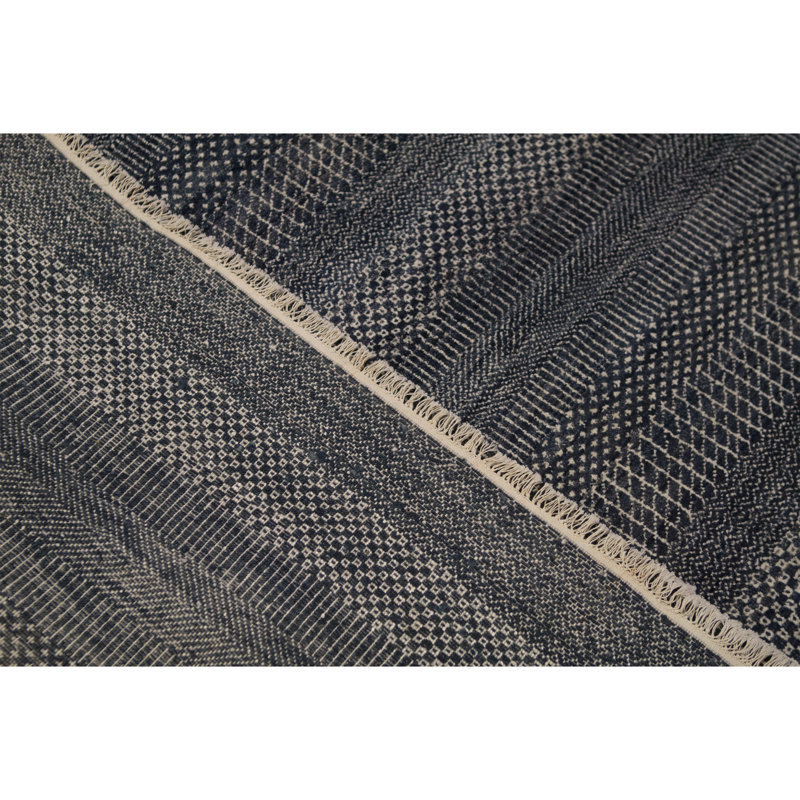Tapis bleu foncé et argent noué à la main de haute qualité