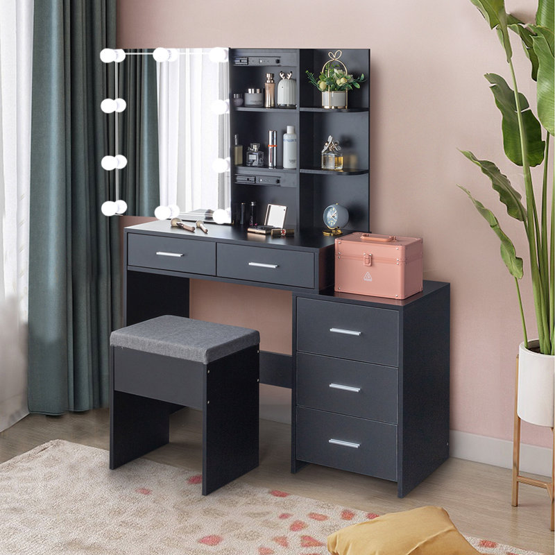 Dressing Table With Mirror, Black