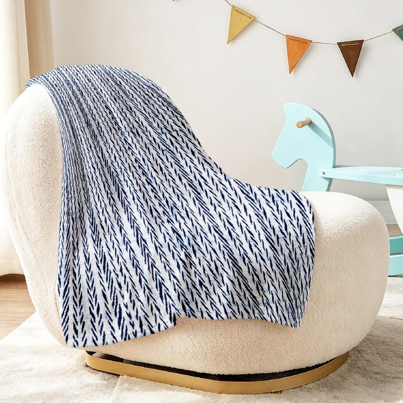 Jeté en flanelle bleue ultra douce, imprimé à chevrons, Throw 30" x 40"