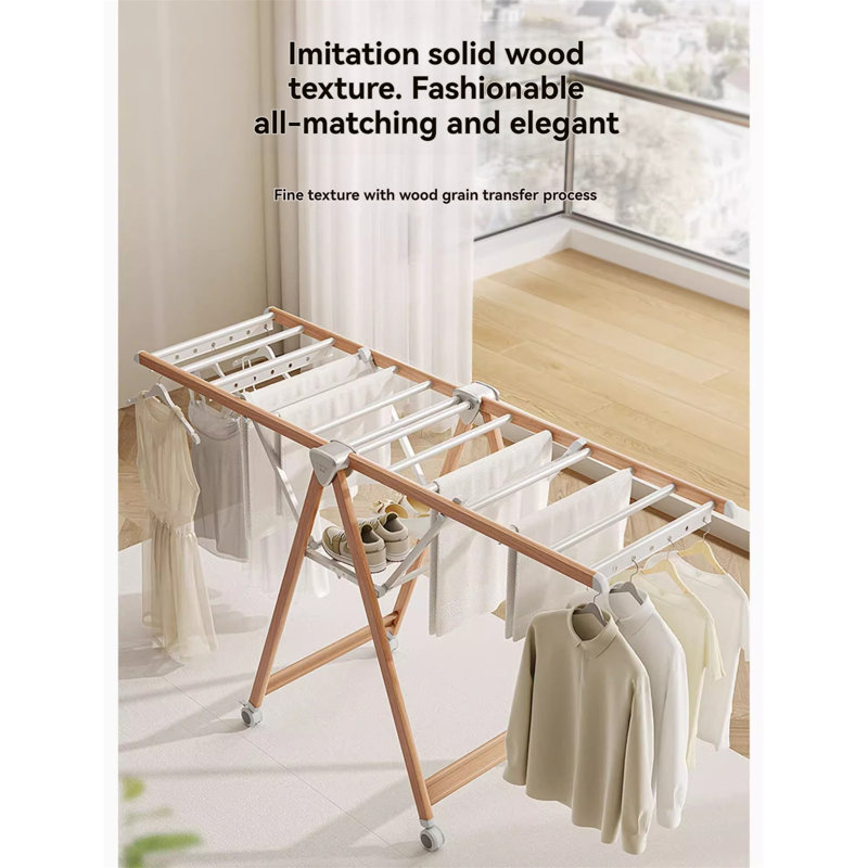 Floor-Standing Foldable And Movable Indoor Balcony Clothes Drying Rack, 62.99" H x 38.58" W x 21.25" D