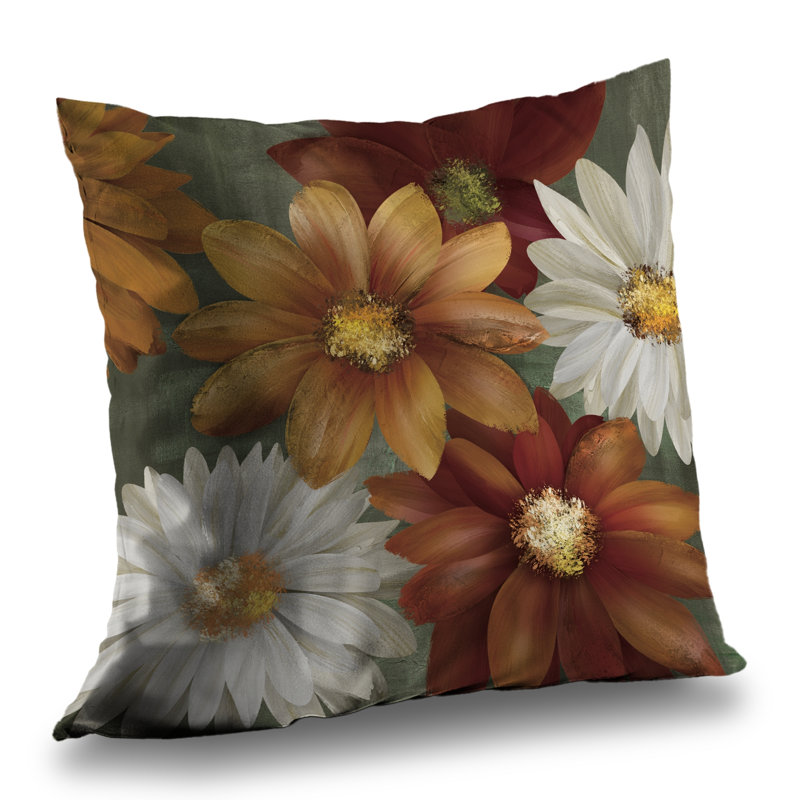 Fall Colors Flowers Throw Pillow | Living Room Decor – Poly Twill Throw Pillow with Insert, Double-Sided Print