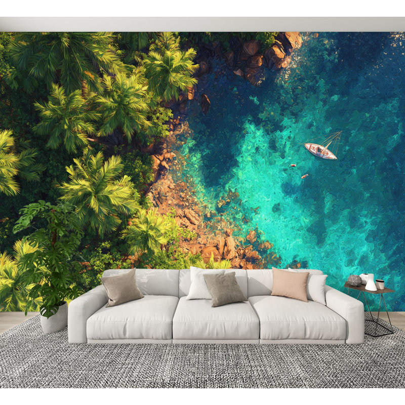 Papier peint adhésif plage dorée Golden Hour Lighting Tropical, L 144 po x l 100 po