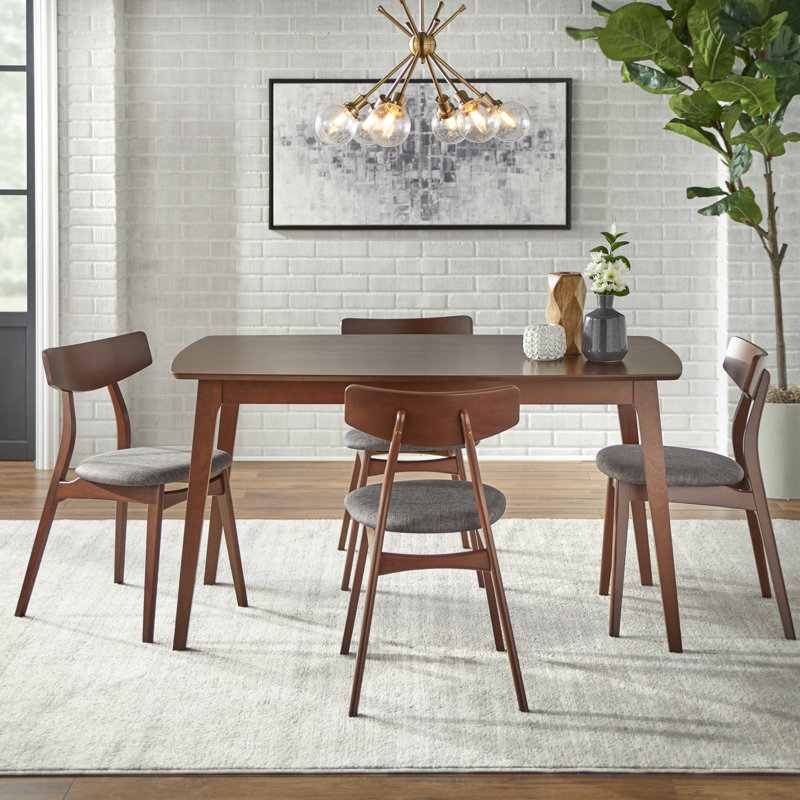 Ensemble de salle à manger Brunehilde, Ensemble de cinq pièces : table, quatre chaises, Noyer / gris foncé