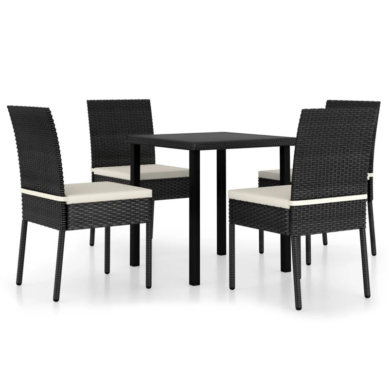Outdoor Dining Set with Cushions, Black, Black, White