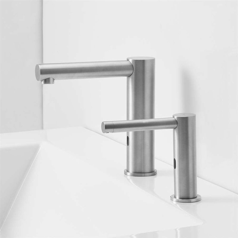 Brushed Nickel Deck Mount Touchless Faucet Soap Dispenser Set Dual Commercial Sensor System