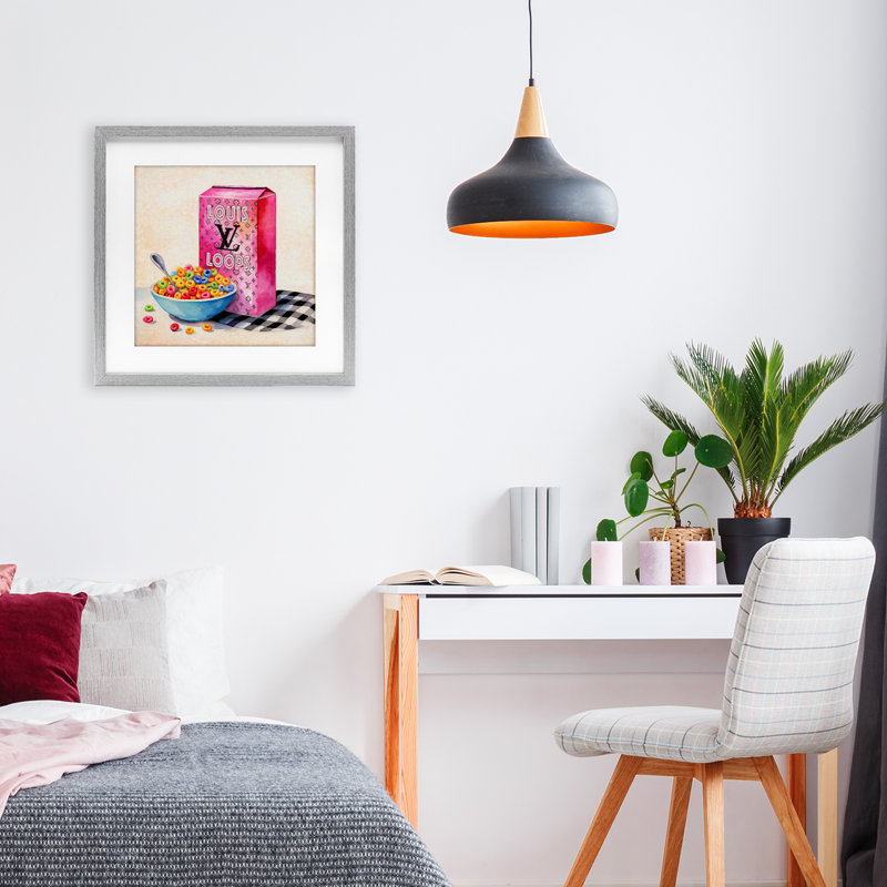 «Fashion Loops Cereal», reproduction encadrée sous verre, design par Grotto Studios, Cadre de ferme gris, H 13 po x l 13 po