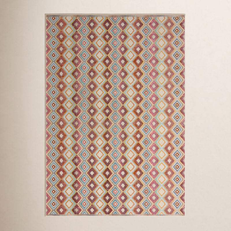 Tapis géométrique brun / bleu en polypropylène tissé à la machine Deva, Rectangle 9 pi x 12 pi