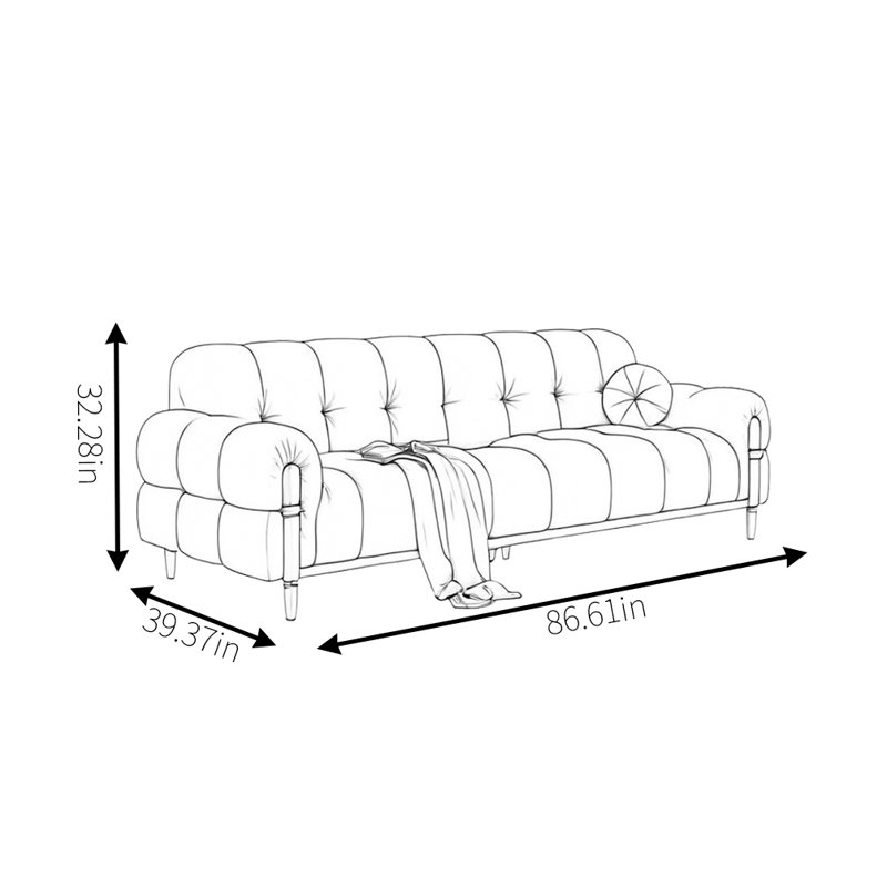 American Retro Dark Green Fabric Sofa, 32.28" H x 86.61" W x 39.37" D