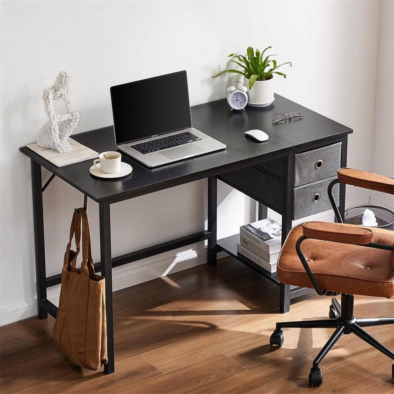 Bureau d'ordinateur avec tiroirs Bureau d'écriture Table de coin en bois à 2 niveaux pour enfants avec tablettes de rangement pour bureau à domicile - Bois