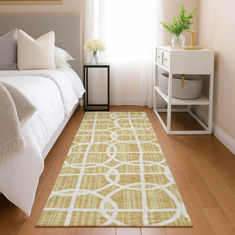 Machine Washable Indoor/Outdoor Chantille ACN2769 Geometric Rug, Gold, 2'3" x 7'6" Runner