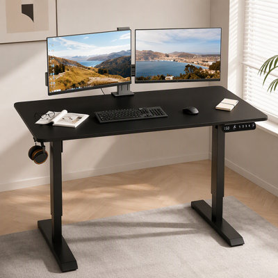 55"×24" Black Electric Standing Desk Height Adjustable Desk for Home and Office Computer Table Gaming Desk Modern Lift-up Desk