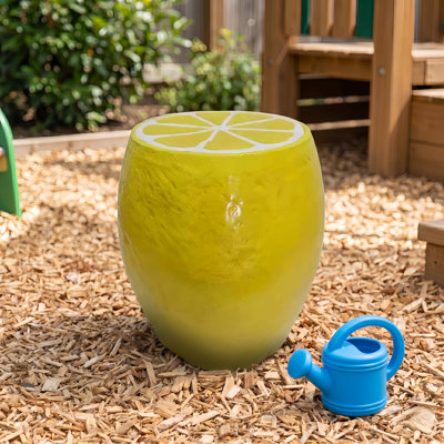 Tabouret de jardin 14 po en résine citron, table d'appoint et support pour plante - Décoration tropicale surdimensionnée pour patio, balcon et maison