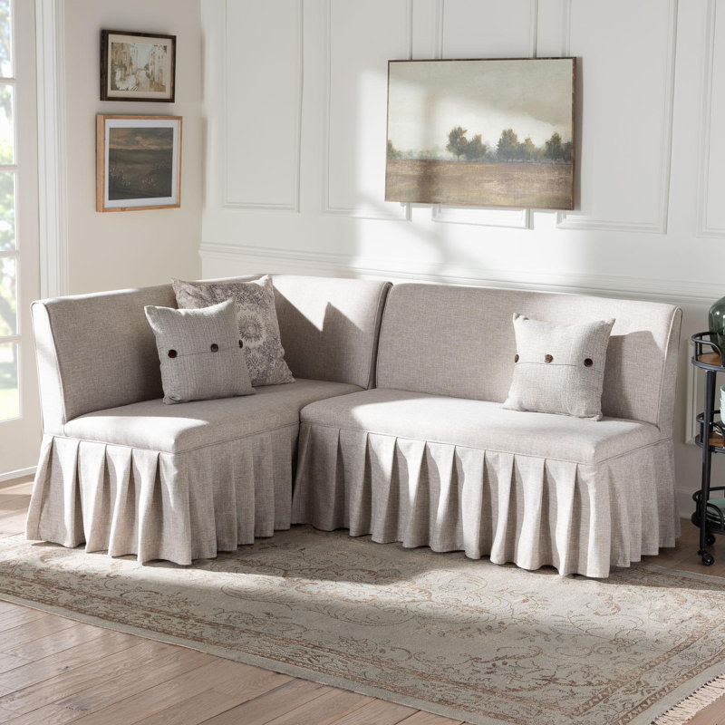 Baxton Studio Bryna 2-Piece Fabric Upholstered Dining Nook Bench Set - Corner Kitchen Banquette Seating With Skirted Base, L-Shaped Breakfast Nook For Small Spaces, Beige