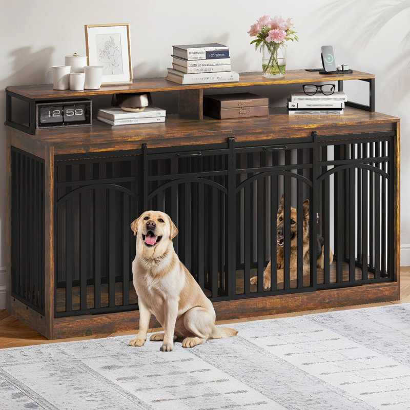 Meuble de rangement pour chien en bois robuste 71 po, Brun rustique