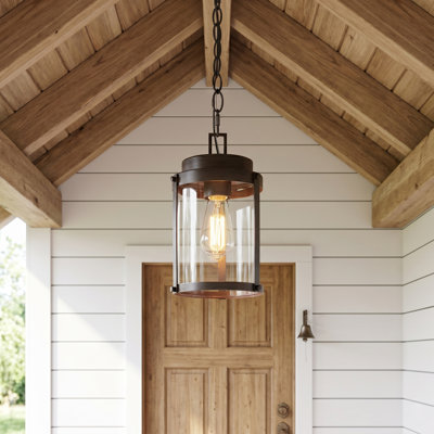 Luminaire suspendu d'extérieur 1 lumière avec abat-jour en verre transparent