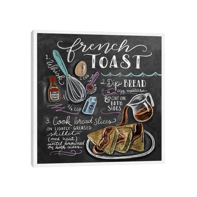 French Toast Recipe - Print on Canvas, 66.04cm H x 66.04cm W x 3.81cm D, White Floater Framed