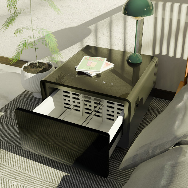 Table d'appoint moderne et intelligente avec réfrigérateur intégré, charge sans fil, contrôle de la température, Noir