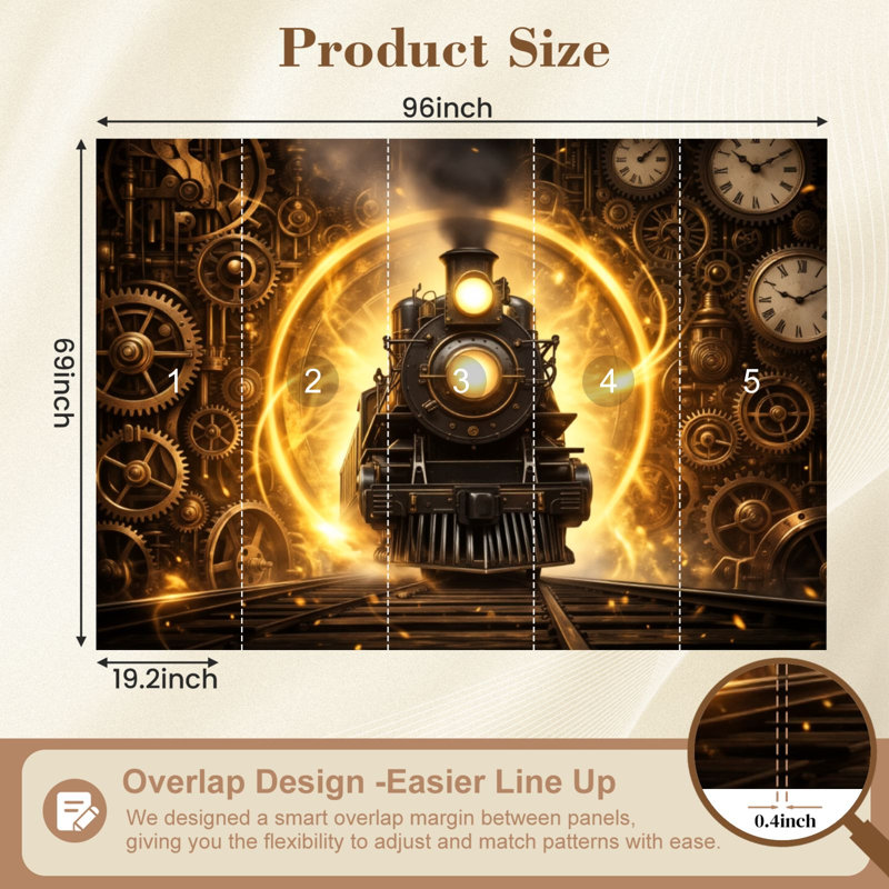 Papier peint adhésif auto-adhésif Steampunk Golden Train, L 96 po x l 69 po