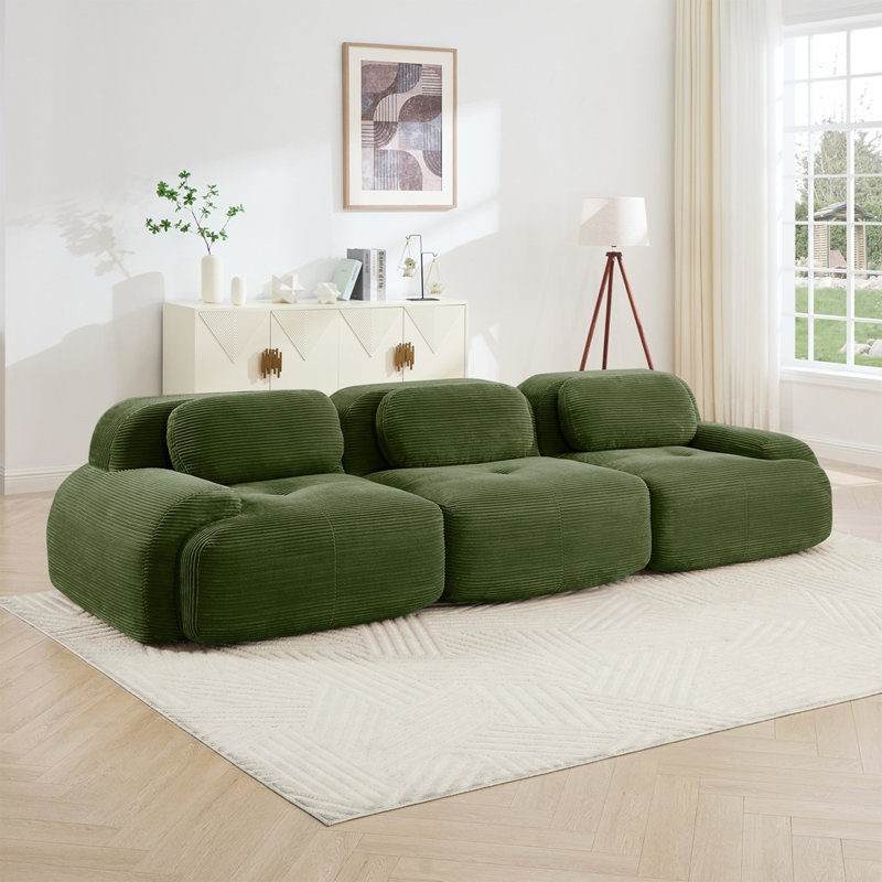 Canapé modulaire en velours côtelé Corduroy, 3 sièges, Vert olive