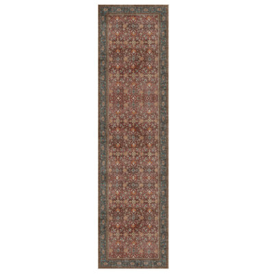 Tapis décoratif brun en polyester oriental bleu doux tissé à la machine