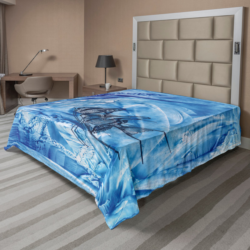 Ambesonne Blue Top Flat Sheet Swimming Fish Blue, California King Flat Sheet