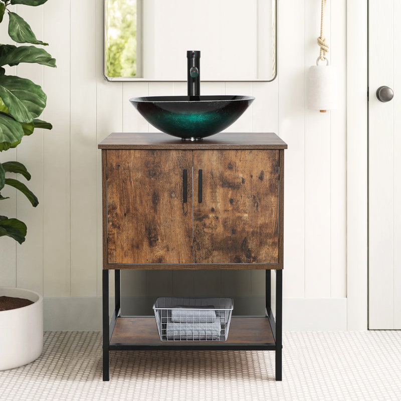 Ensemble de meuble-lavabo simple 24 po Tyeishia, Brun