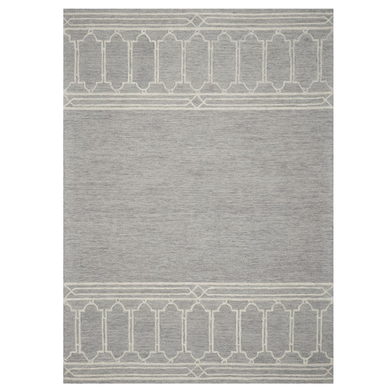 Tapis d'intérieur en laine à motif géométrique gris / blanc 5 pi x 7 pi Analidia