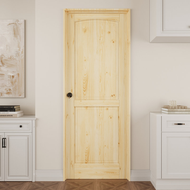 Porte intérieure en bois de pin à 2 panneaux, porte pré-suspendue en pin massif naturel Colonial, avec trousse de joint, bande d'étanchéité, ouverture vers la gauche, charnières noires et poignée ronde, porte non finie et à peindre, pour garde-manger, chambre à coucher, salle de bain, placard et salon, 36 "x 80"