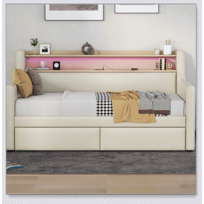 Upholstered Daybed With Storage Drawers, Charging Station And LED