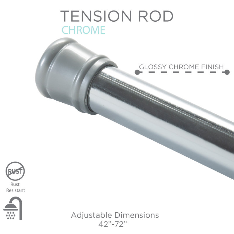 Adjustable Chrome Tension Shower Curtain Rod 42-72 Inches